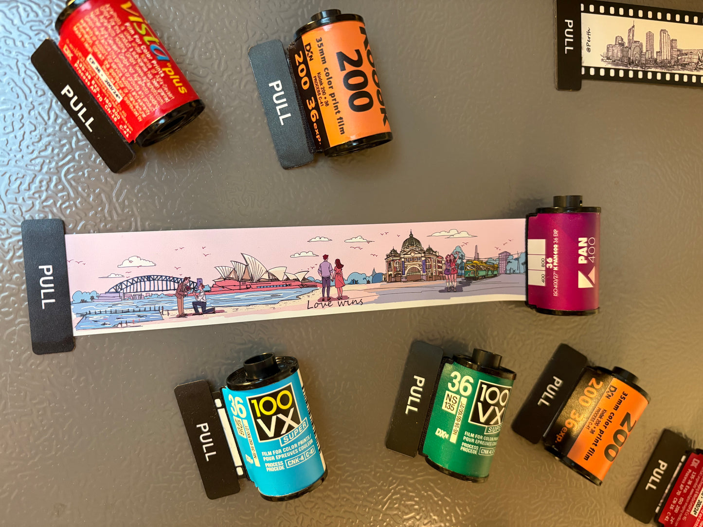 Retro Film Roll Magnet - Hand-Drawn Love Wins Australia