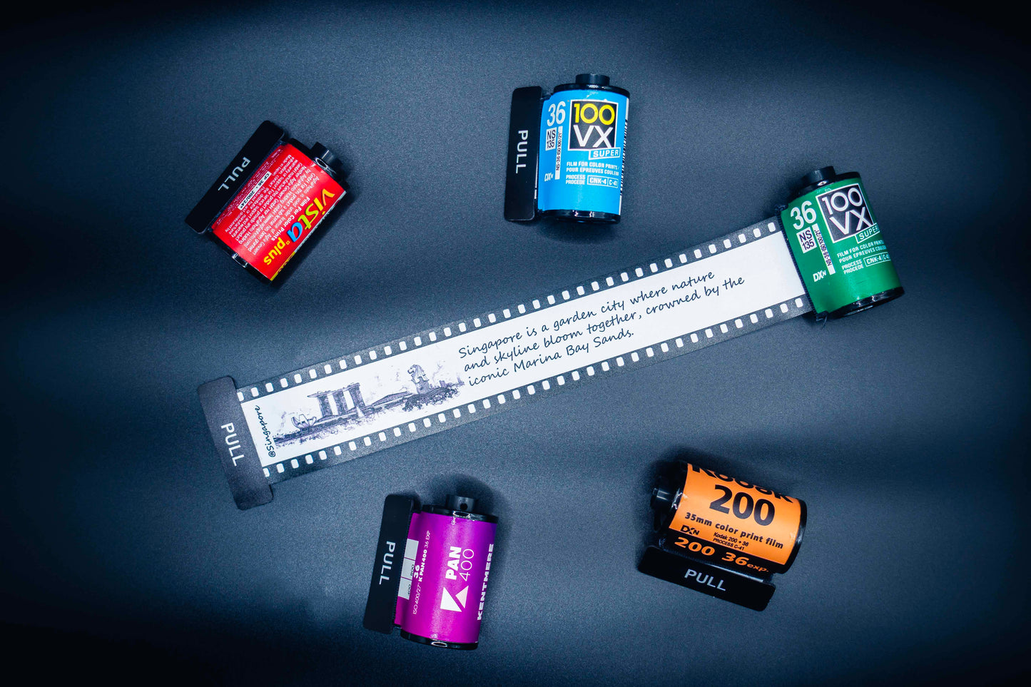 Retro Film Roll Magnet - Hand-Drawn Singapore