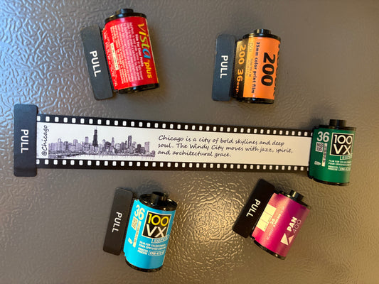 Retro Film Roll Magnet - Hand-Drawn Chicago