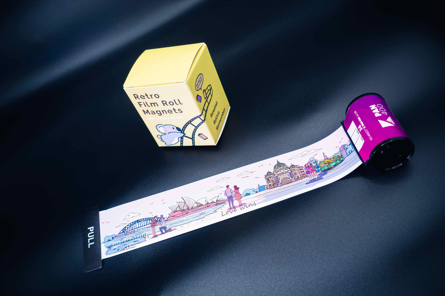 Retro Film Roll Magnet - Hand-Drawn Love Wins Australia