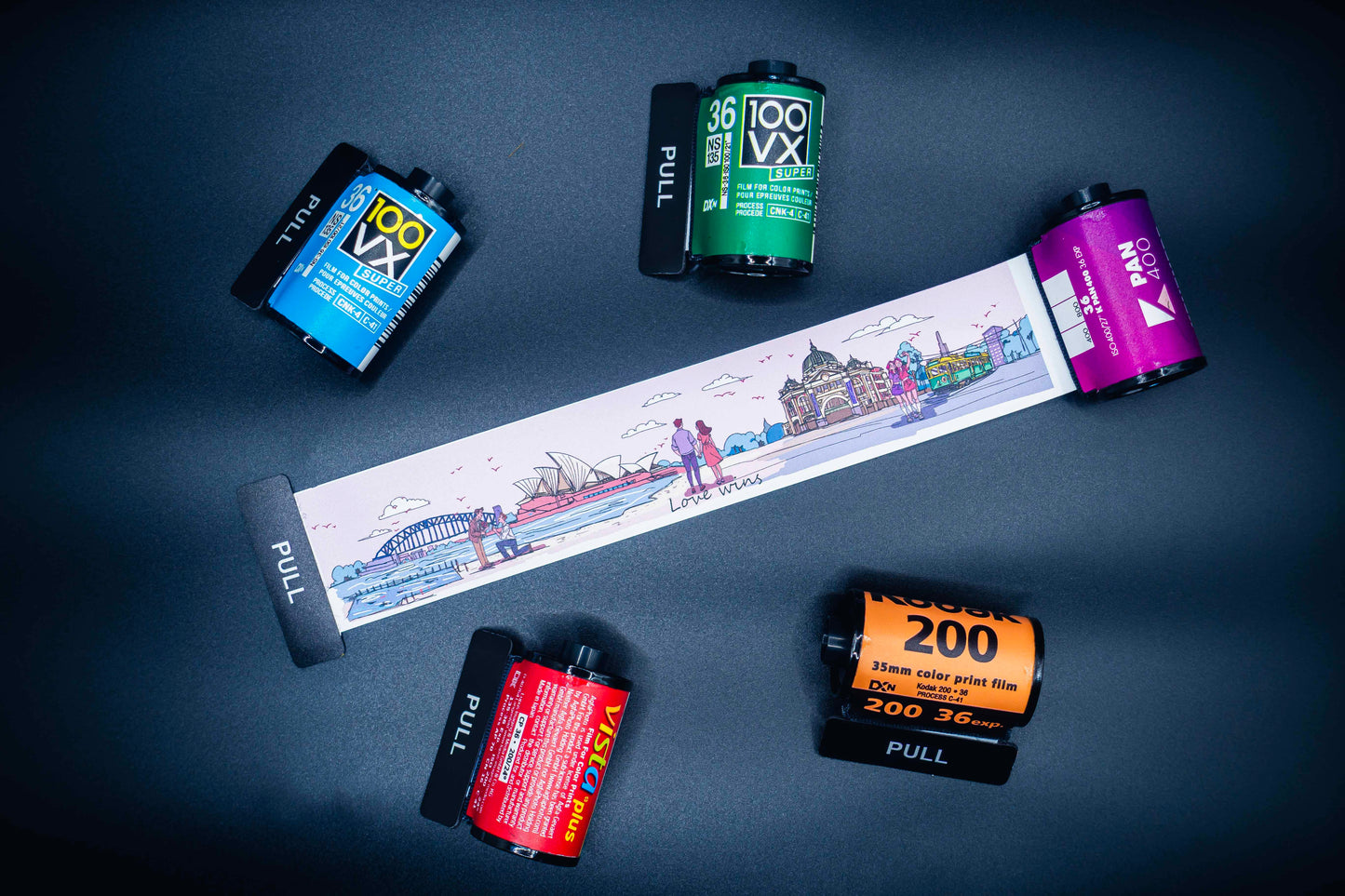 Retro Film Roll Magnet - Hand-Drawn Love Wins Australia